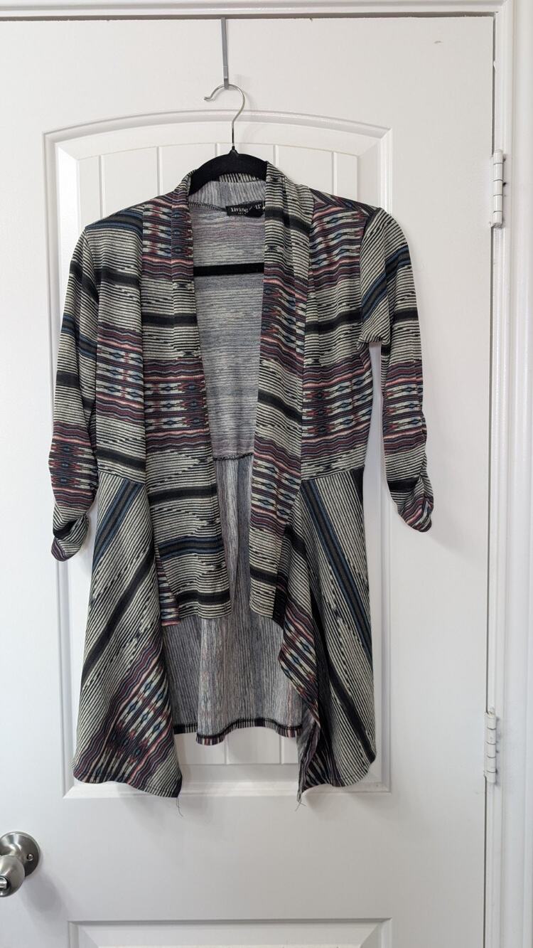 Living Doll Women's Striped Knit Open-Front Cardigan Sweater XS 3/4 Sleeve